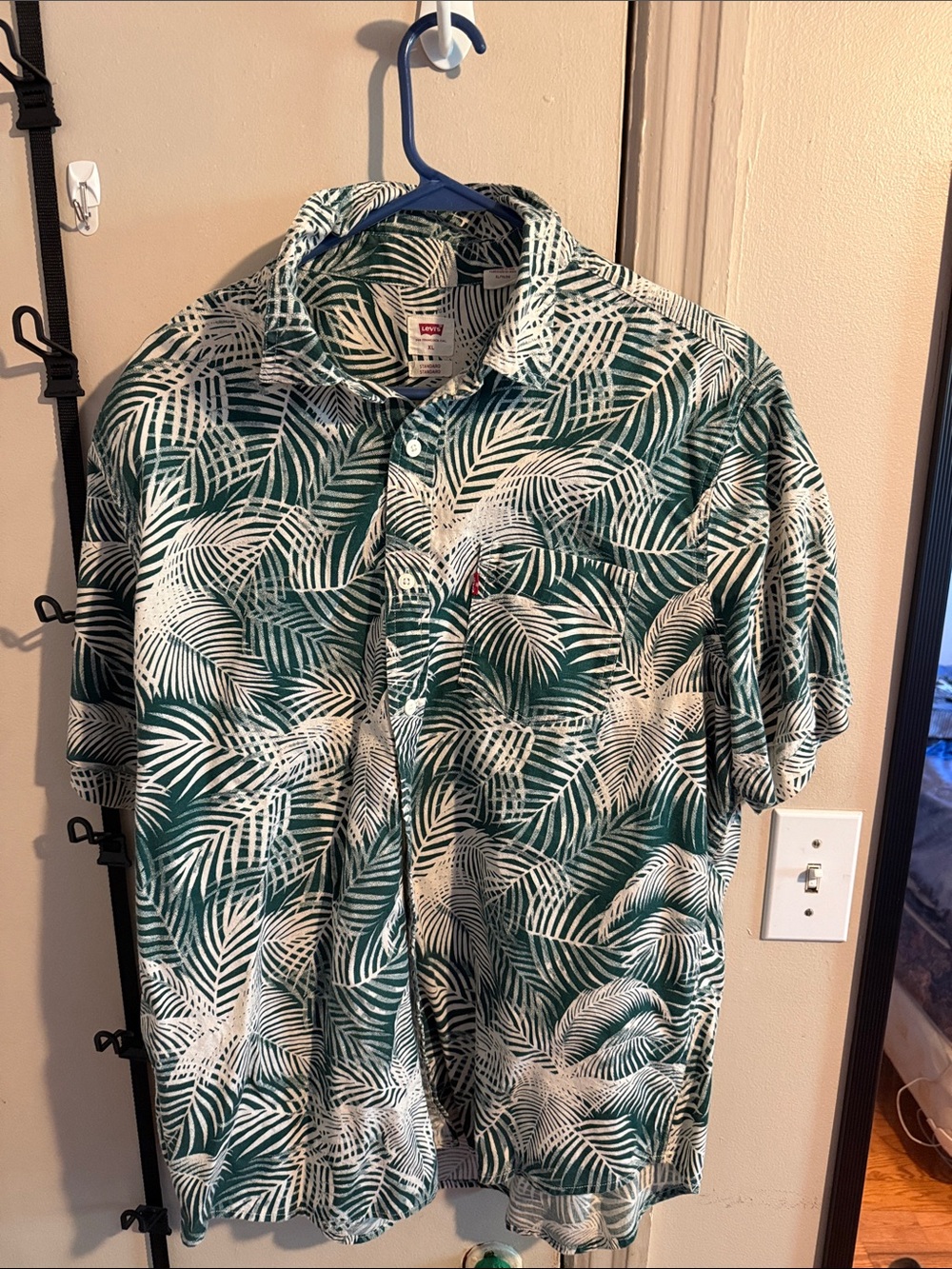 Levi's Green and White Palm-Print Camp Shirt